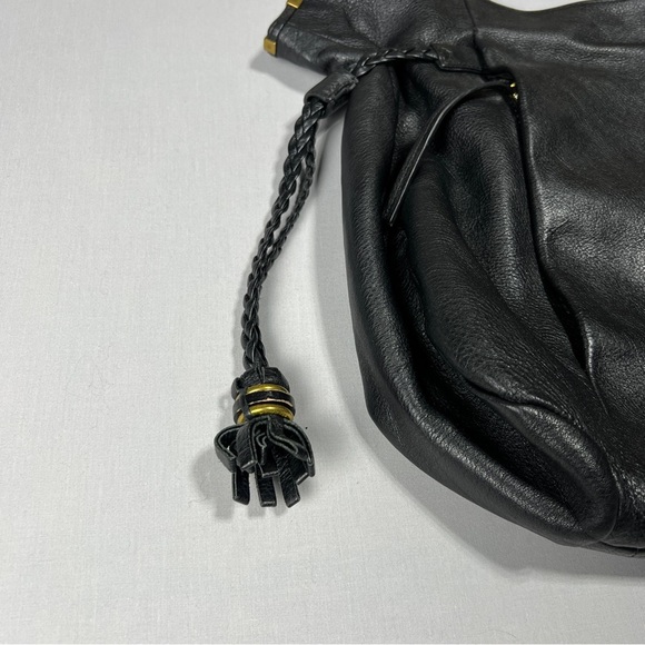 ELLIOT LUCCA Black Leather Tote Hobo Shoulder Bag Tassel Gold Stud Biker Boho - Picture 3 of 14